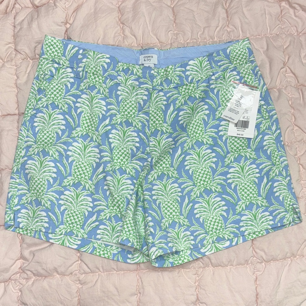 crown & ivy Blue and Green Pineapple Women's shorts NWT